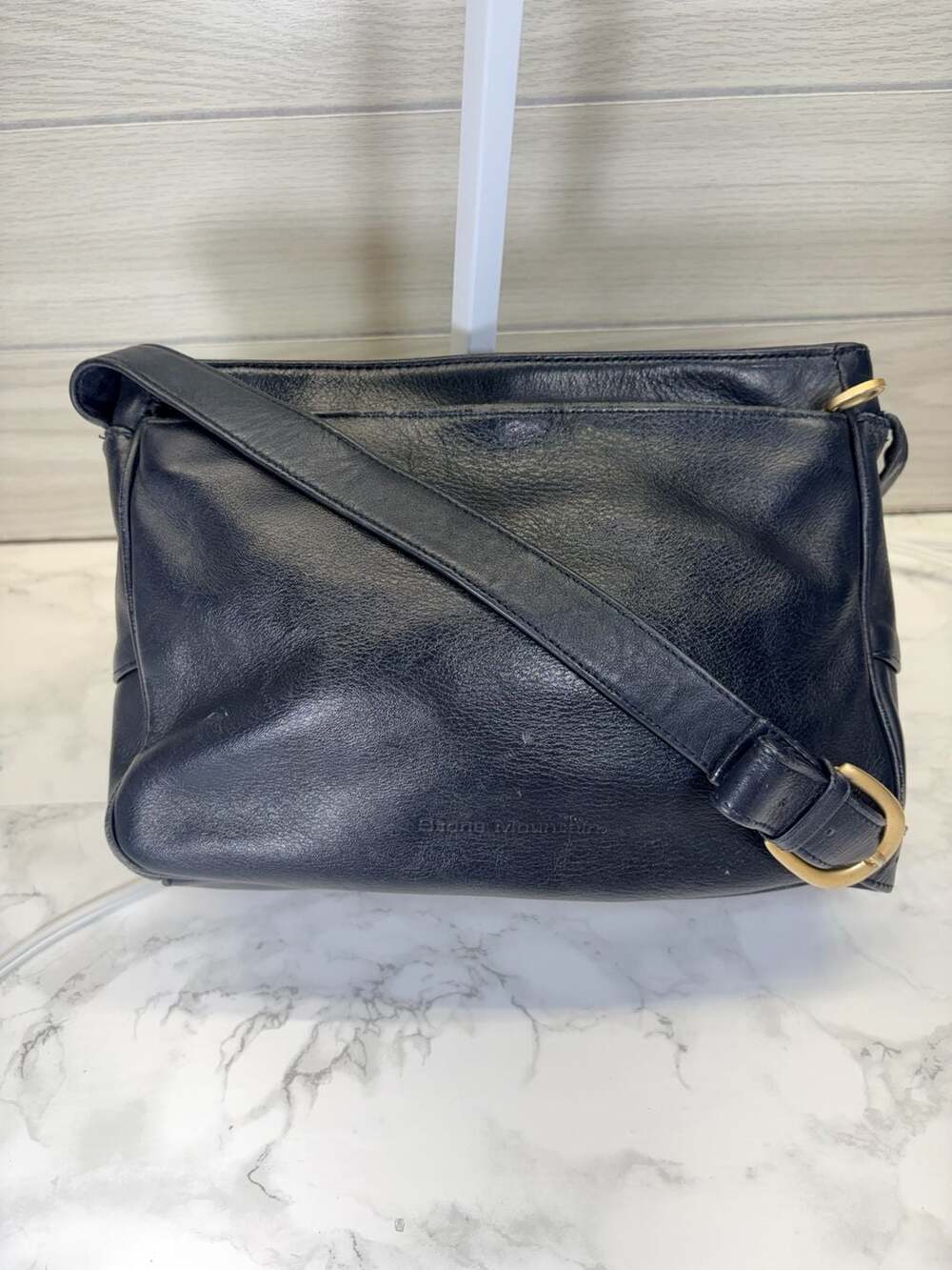 Stone Mountain Navy Blue Leather Multi-Compartment Crossbody Bag